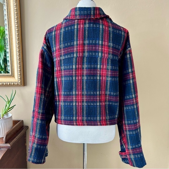 We The Free Free People FP Swing Flight Jacket Red Navy Tartan Plaid Size L - Picture 10 of 16